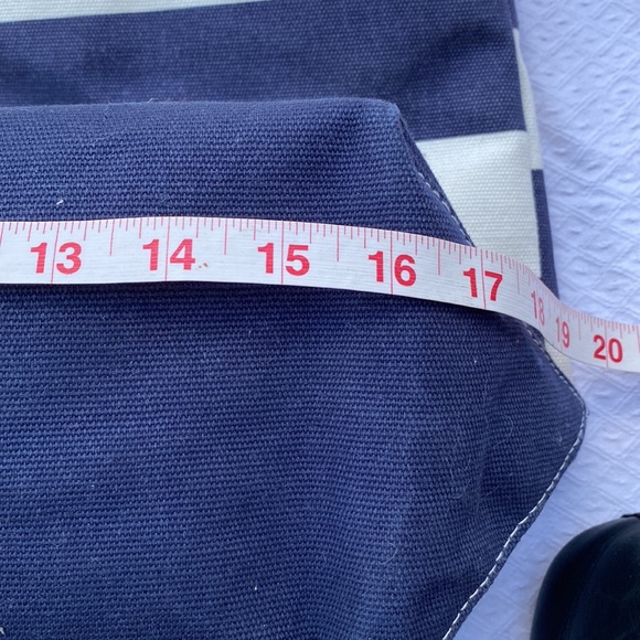Pottery Barn Kids Ivory and Navy Striped Canvas Tote Bag with "M" - Picture 12 of 13